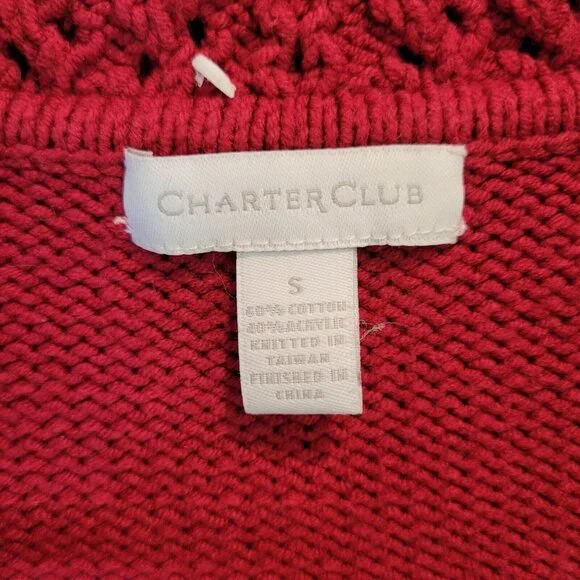 Charter Club Sweater Womens Small Red Cable Knit V-Neck Button Collar - Picture 4 of 7